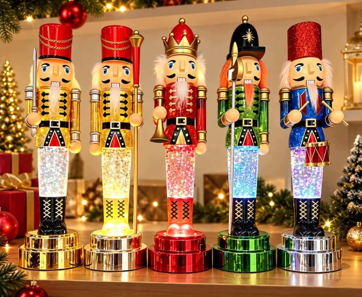 Żołnierz świąteczny LED 34 cm z muzyką i wirującym brokatem USB / baterie