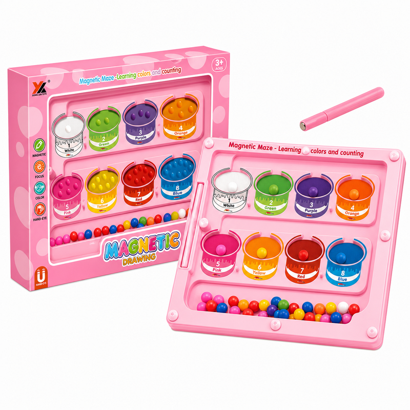 TABLICA MAGNETYCZNA EDUKACYJNA LABIRYNT KOLORY LICZENIE RÓŻOWA 27X20CM PINK