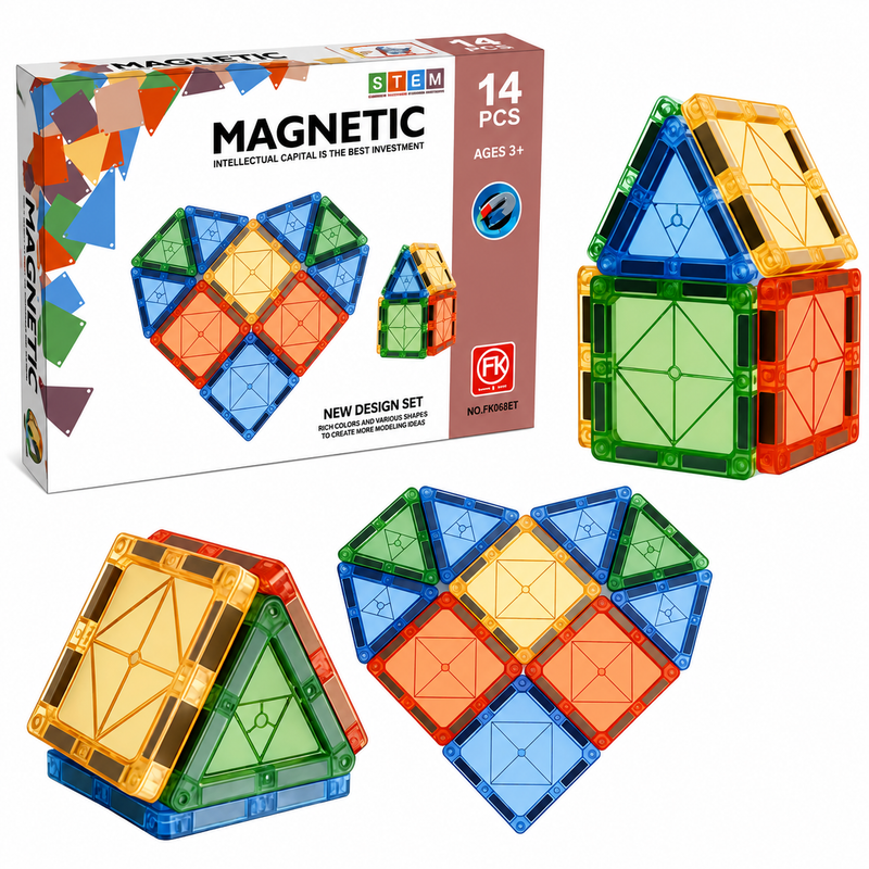 Klocki Magnetyczne Konstrukcyjne Edukacyjne 14el Zestaw STEM PREZENT 3+