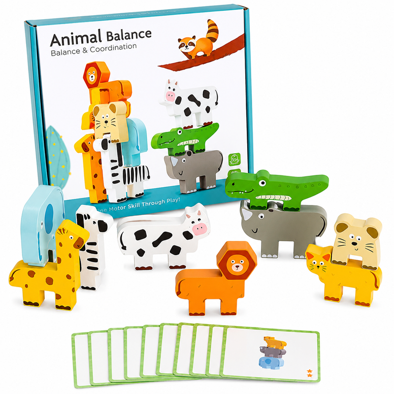 DREWNIANA GRA BALANSUJĄCA ZWIERZĘTA ANIMAL BALANCE UKŁADANKA KARTY