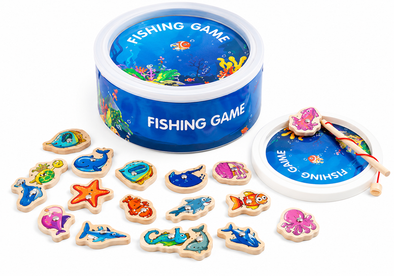Drewniana gra w łowienie rybek Fishing Game 18 el. w pojemniku