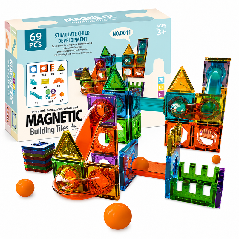 Klocki Magnetyczne 69 el. Tor Kulkowy 3D STEM DIY Zestaw dla Dzieci Prezent