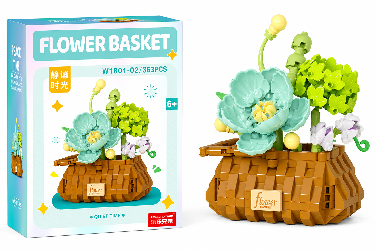 Klocki koszyk kwiatów Flower Basket 363 el prezent dekoracja model 3D 6+