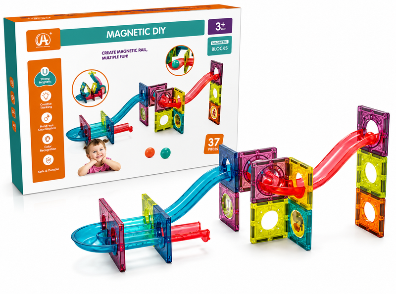 Magnetyczne klocki – tor kulkowy 37 el. (marble run) 3+