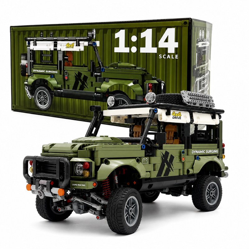 Klocki konstrukcyjne Samochód Terenowy 4x4 Zielony 1:14 Pull-Back – 768 elementów