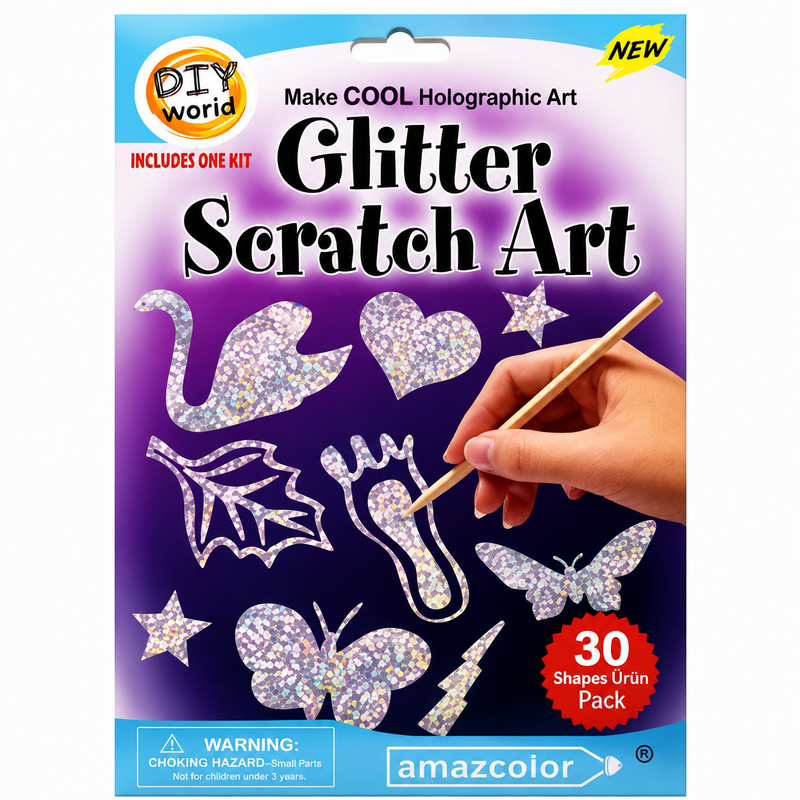 Zestaw zdrapek Glitter Scratch Art holograficzne brokatowe 30 wzorów