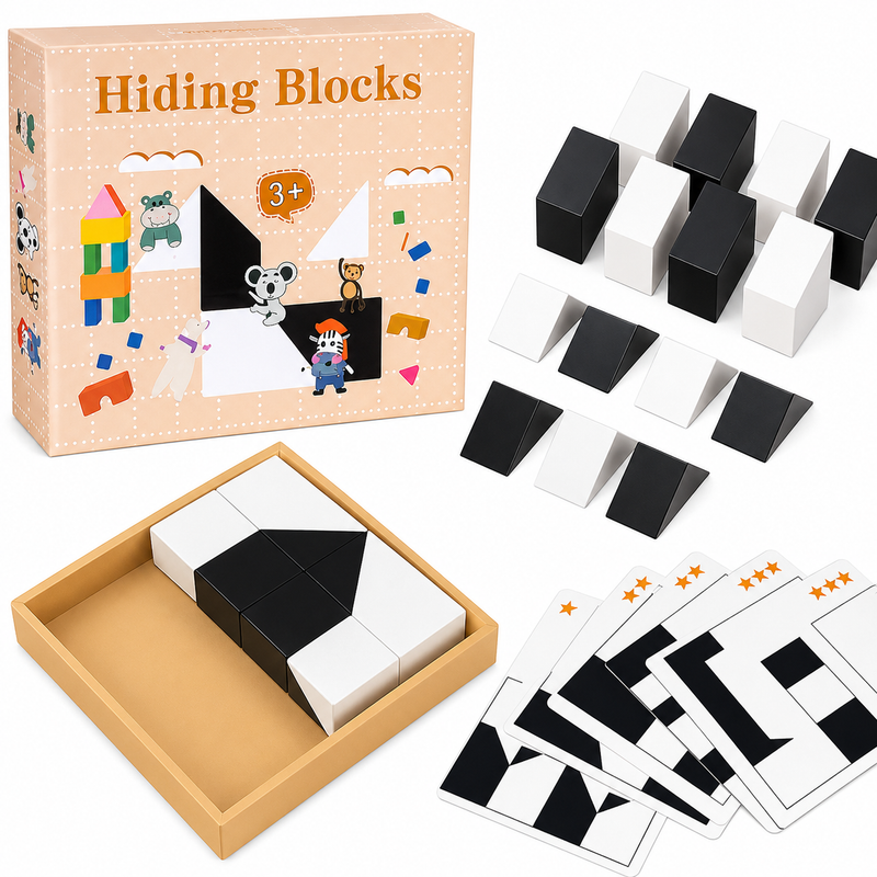 DREWNIANA UKŁADANKA LOGICZNA KLOCKI MONTESSORI HIDING BLOCKS DLA DZIECI 3+
