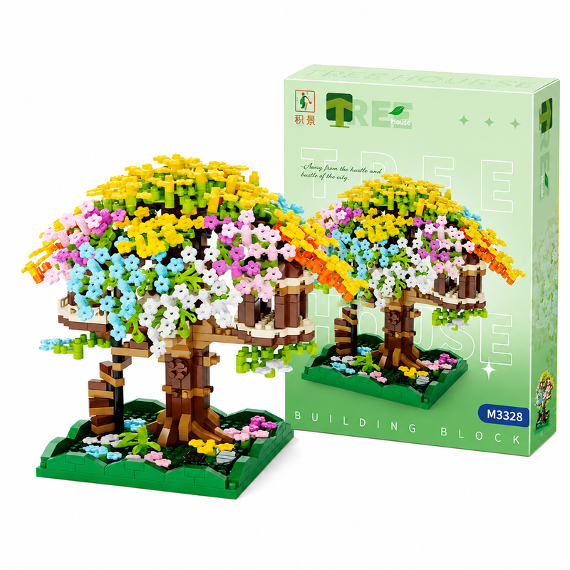 Klocki Konstrukcyjne Domek na Drzewie Sakura Kwiaty Wiśni Drzewko 3D