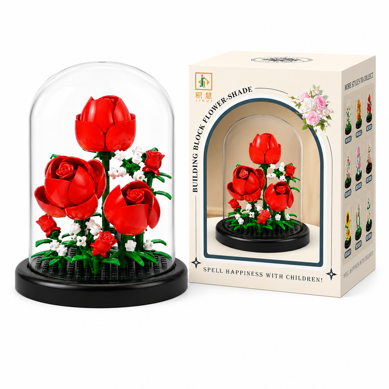 Klocki dekoracyjne czerwone róże pod kloszem prezent flower shade Red Rose