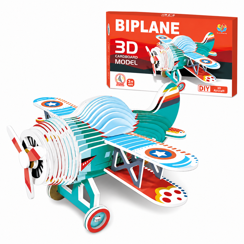 Kartonowe Puzzle 3D Samolot Dwupłatowiec Biplane DIY Ozdoba Edu 3+ Prezent