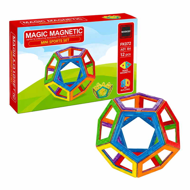 KLOCKI MAGNETYCZNE PIĘCIOKĄTY 3D PIŁKA ZESTAW 12el EDUKACYJNE DIY PREZENT