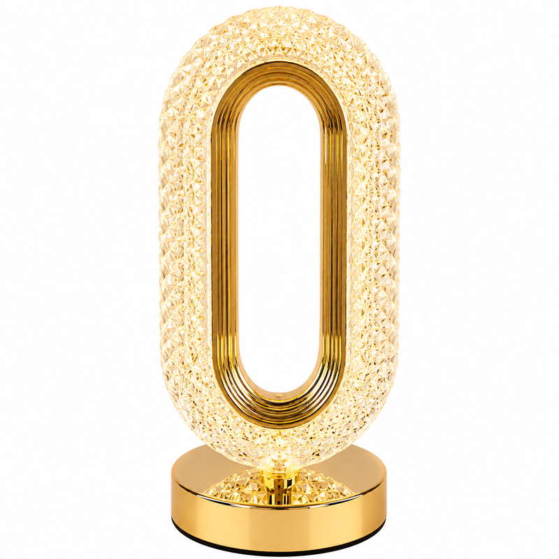 Elegancka Lampka Nocna LED Kryształowa Złota Owal Glamour USB 3 Barwy
