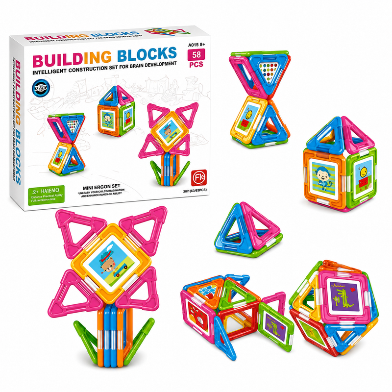 KLOCKI ZATRZASKOWE KONSTRUKCYJNE 3D 58el PREZENT Edukacyjna Zabawka STEM 3+