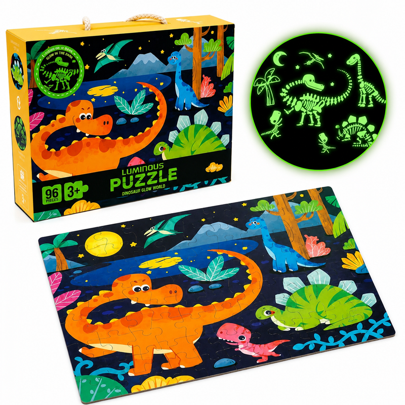 Puzzle świecące w ciemności Dinozaury 96 elementów dla dzieci 3+ noc puzzle