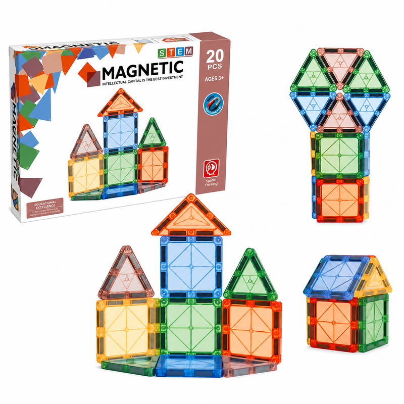 Klocki Magnetyczne Konstrukcyjne Edukacyjne 20el Zestaw STEM PREZENT 3+