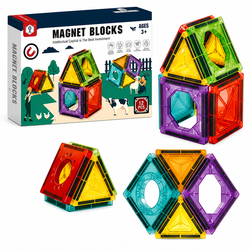 Klocki Magnetyczne Konstrukcyjne 3D Edukacyjna Układanka 12el Prezent 3+