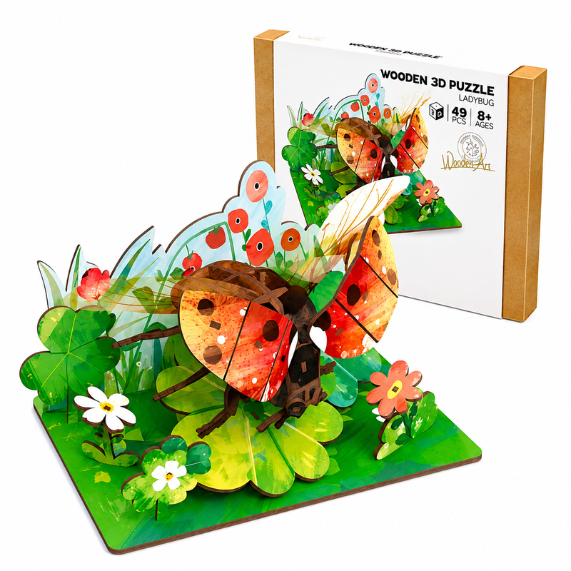 Drewniane Puzzle 3D edu Biedronka Model DIY Ozdoba Biurka Prezent 49el 8+