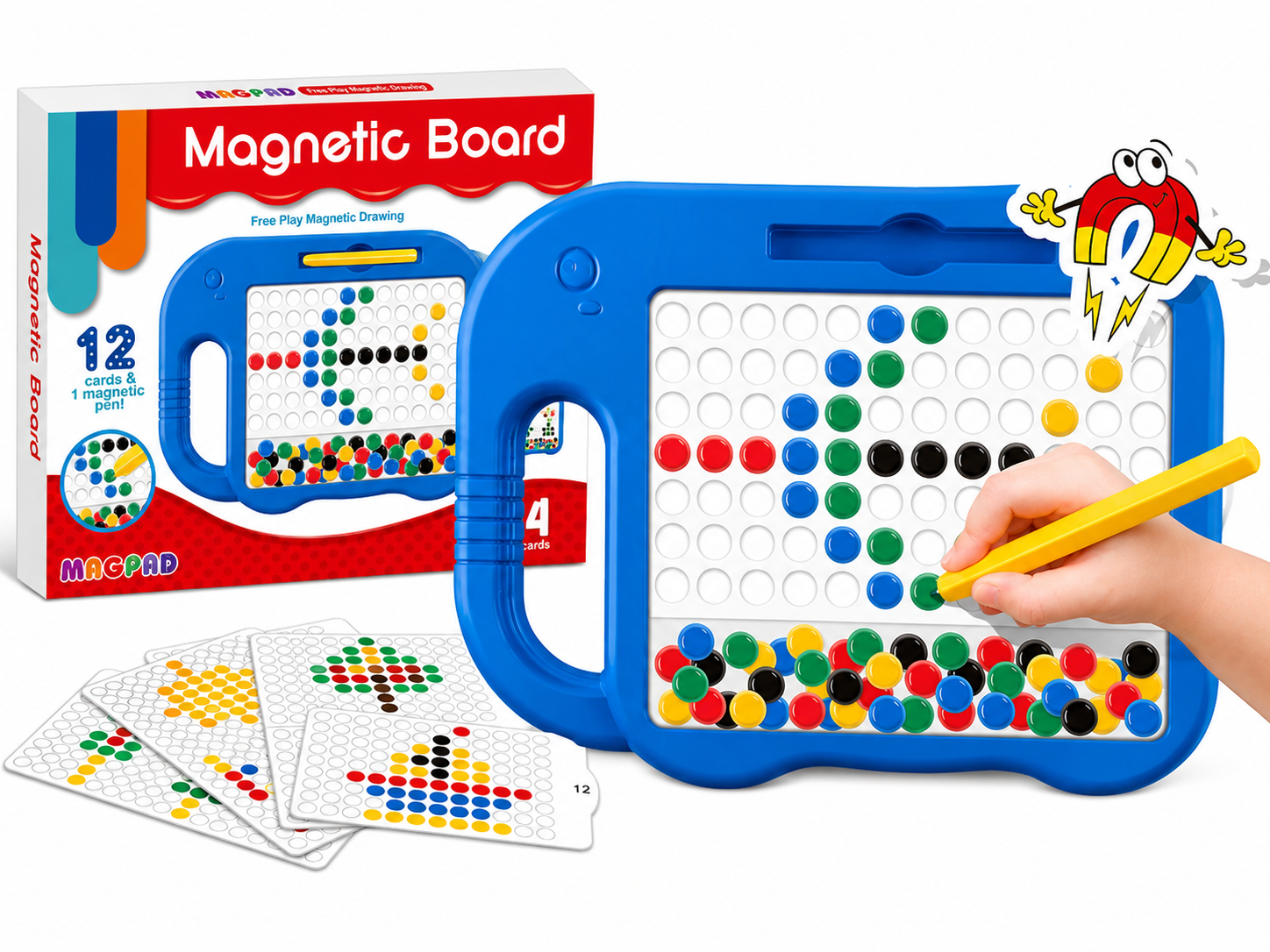 MAGNETYCZNA TABLICA MAGPAD DLA DZIECI 58 KORALIKÓW 12 KART EDUKACYJNYCH SET