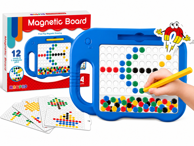 MAGNETYCZNA TABLICA MAGPAD DLA DZIECI 58 KORALIKÓW 12 KART EDUKACYJNYCH SET