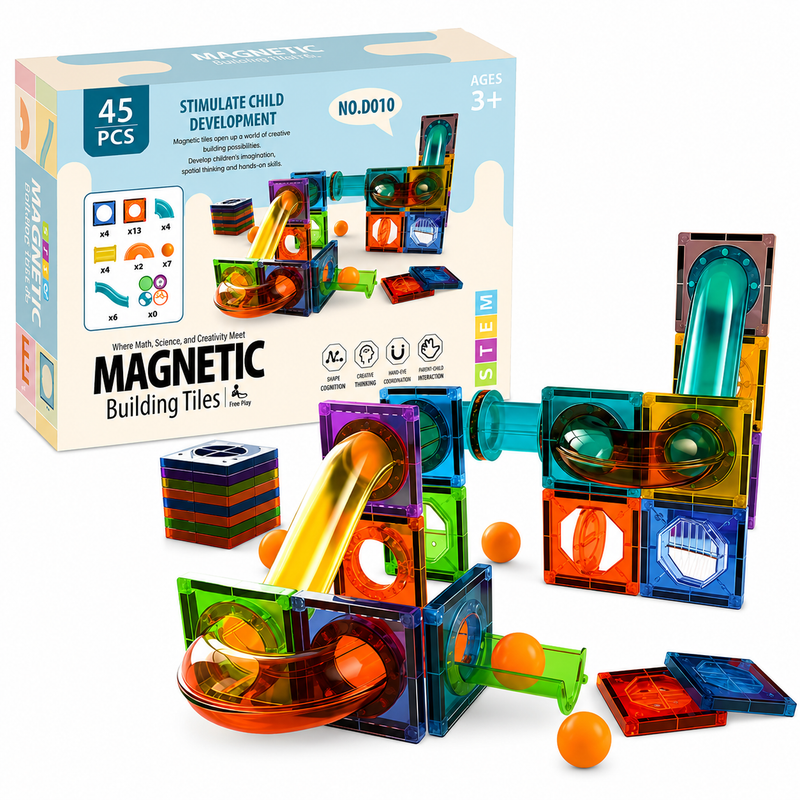 KLOCKI MAGNETYCZNE KULODROM TOR DLA KULEK ZABAWKA EDUKACYJNA STEM 45SZT 3+