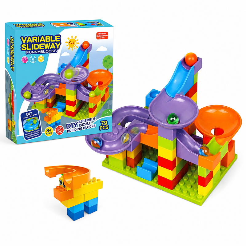 TOR KULKOWY MARBLE RUN Z KLOCKÓW 79 EL DIY KONSTRUKCYJNY DLA DZIECI 3+ DUŻY